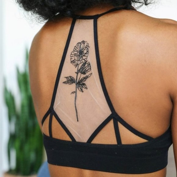 New! Black Flower Bloom Mesh Tattoo Bralette - Picture 2 of 8